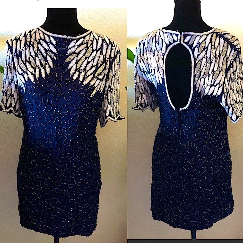 Vintage (tailored) sequin silver and blue dress